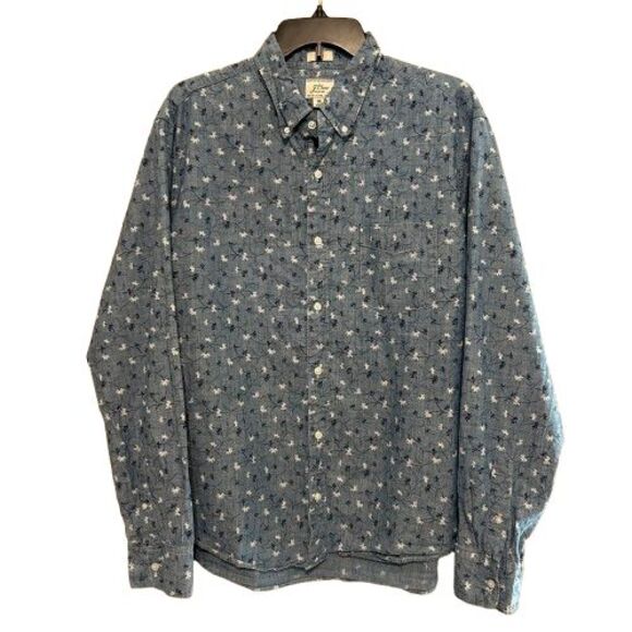 J. Crew Button Down Shirt Mens XL Slim Blue Floral Chambray Long Sleeve Preppy - Picture 1 of 7